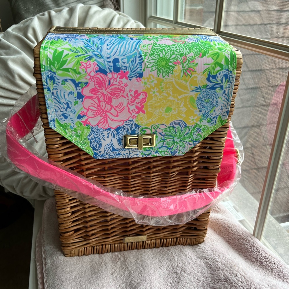 Lilly Pulitzer Pink and Green Accent Wine Tote